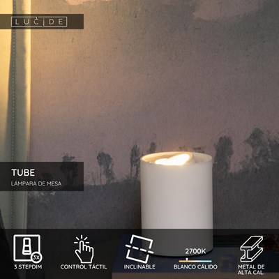 Lucide TUBE - Lámpara de mesa - Ø 9,6 cm - LED 3 StepDim - GU10 - 1x5W 2700K - Blanco